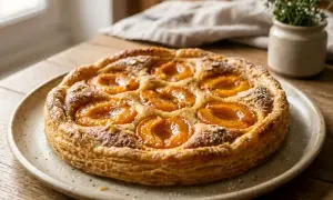 Une délicieuse tarte aux abricots classique, dorée et garnie de fruits juteux, prête à être dégustée.