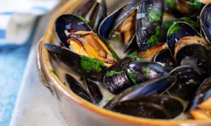 Un plat de moules à la crème, garni de persil frais. Une recette moule à la crème facile et rapide pour un repas savoureux.