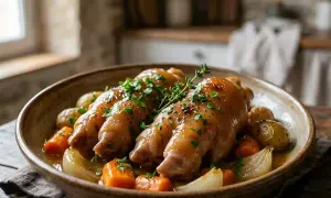 Délicieuse recette de pied de cochon à l'ancienne, mijoté avec des légumes racines et des herbes fraîches. Un plat réconfortant.