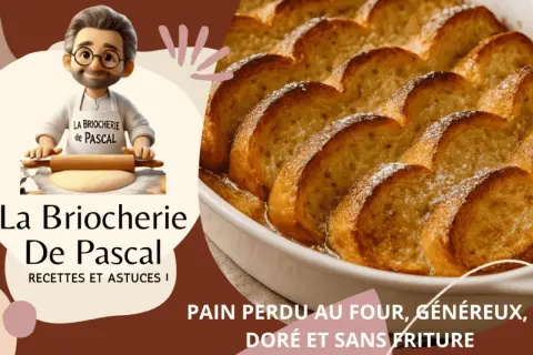 Un délicieux pain perdu au four, doré et généreux, prêt à être dégusté. La Briocherie de Pascal vous partage ses recettes.
