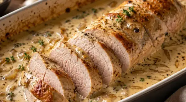 Filet mignon au four, tendre et juteux, baignant dans une sauce crémeuse aux herbes. Un délice pour les papilles.