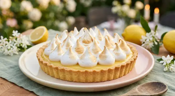 Tarte citron meringuée parfaite, avec sa crème jaune vif et sa meringue dorée. Une invitation à la gourmandise, idéale pour une recette d'été.
