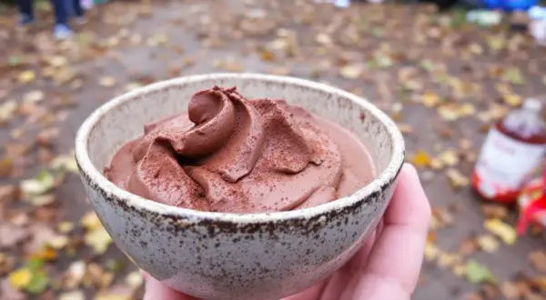 Mousse au chocolat sans oeuf, on dirait un dessert parfait pour un pique-nique automnal.