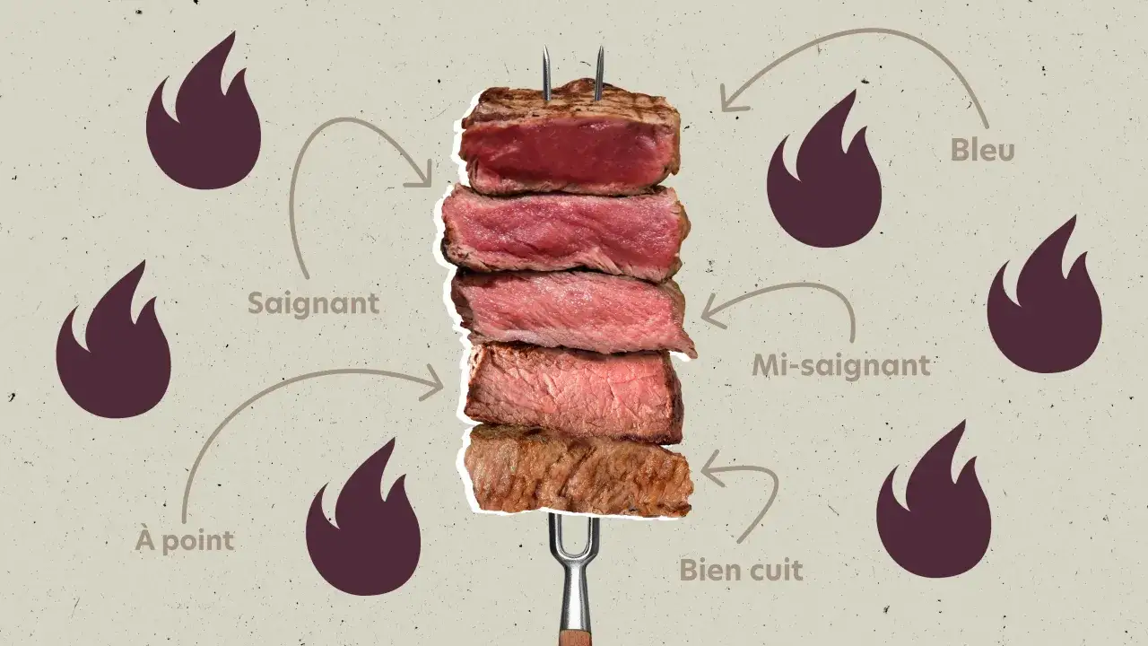 Cuisson Black Angus &agrave; la po&ecirc;le : diff&eacute;rentes &eacute;tapes de cuisson, du bleu bien cuit.